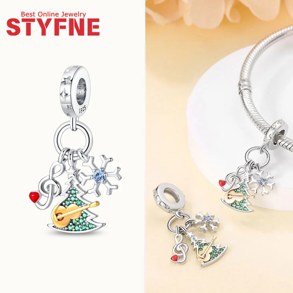 S925 Silber Weihnachten Schneeflocke Charms Herzförmige Glänzende Zirkon Perle Fit Original Armband Diy Edlen Schmuck Weihnachten Geschenk