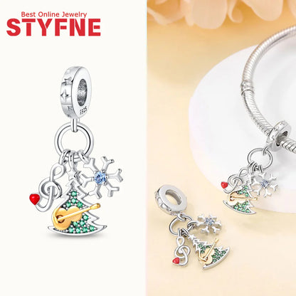 S925 Silber Weihnachten Schneeflocke Charms Herzförmige Glänzende Zirkon Perle Fit Original Armband Diy Edlen Schmuck Weihnachten Geschenk