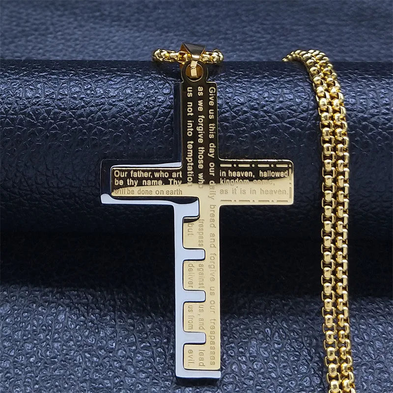 HNSP Edelstahl Splice Bibel Kreuz Anhänger Halskette Für Männer Religion Christian Schmuck Zubehör