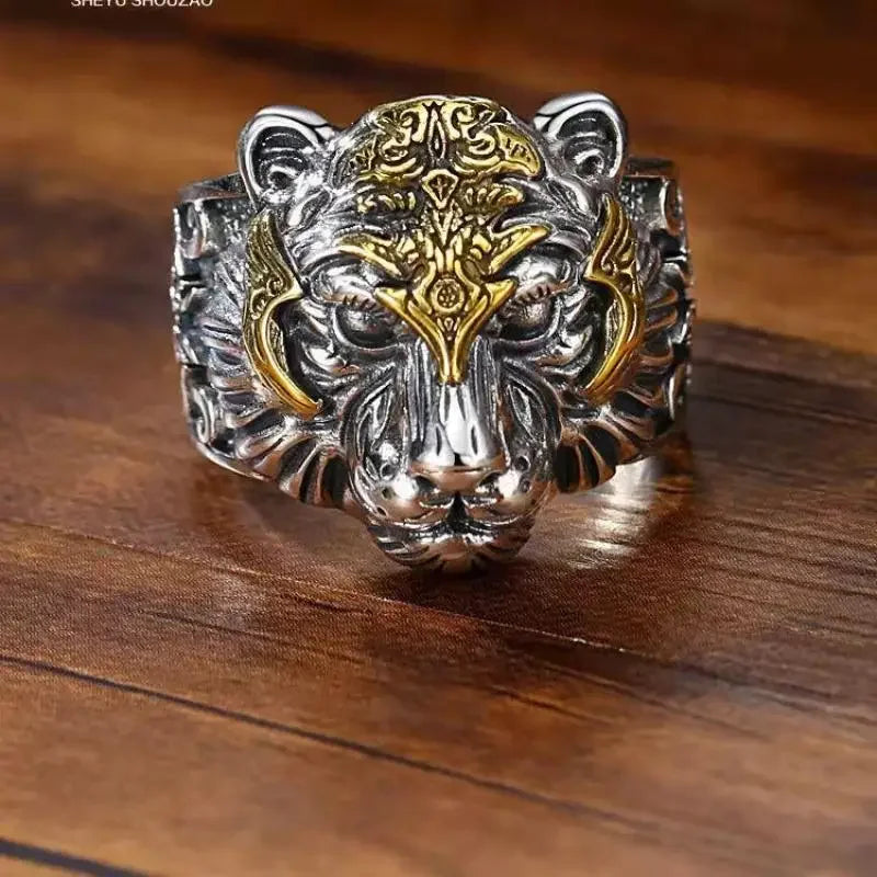 Retro Poseidon Kompass Ring versilbert Hexagramm Öffnung verstellbarer Ring Männer und Frauen Hip-Hop Trend Schmuck Geschenk