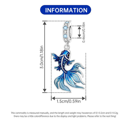Blauer Charm, 925er Sterlingsilber, Ozeanperlen, Betta-Fisch-Anhänger, Geburtstagsfeier, Geschenk für Frauen, Armband, Halskette, DIY-Perlen, Schmuck