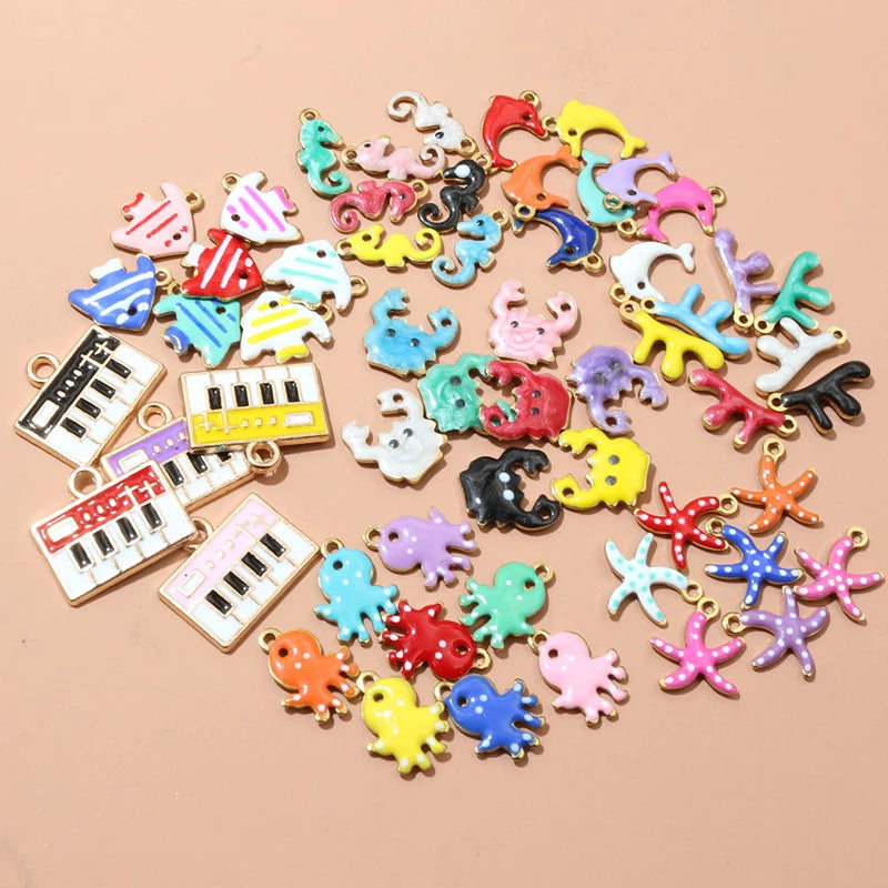 20 Stück Ozean Meeres tiere Krabben Seestern Riff Fisch Klavier Emaille Anhänger Charm Edelstahl DIY Schmuck Making Zubehör