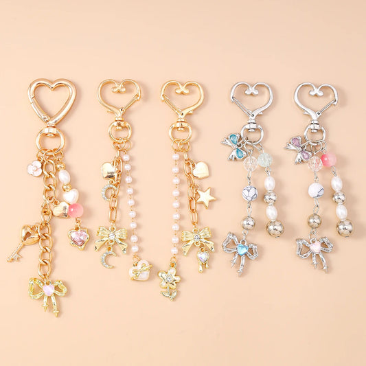 Aihua süße Y2K Metall Perle Liebe Herz Schleife Schlüsselanhänger für Frauen Mädchen Handtasche Anhänger DIY Schlüsselanhänger handgemachte Schmuck Geschenke