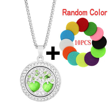 Trend ige Aroma therapie ätherische Öl Medaillon bunte Kristall Baum des Lebens Anhänger Edelstahl Parfüm Diffusor Halskette Schmuck