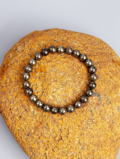 Natural Pyrite Stone Bead Bracelet for Wealth Abundance Confidence Boost Positive Energy Flow & Protective Empowerment Jewelry