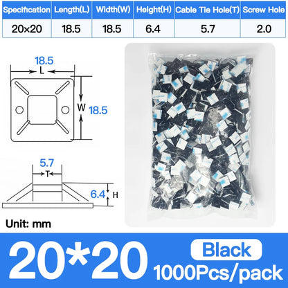 250/500/1000 Stück selbstklebende Nylon-Kabelbinderhalter, Kabelbinder, fester Sitz, PA66-Kunststoff-Kabelklemmen, 3 m, stark klebende Kabelbinderhalterung