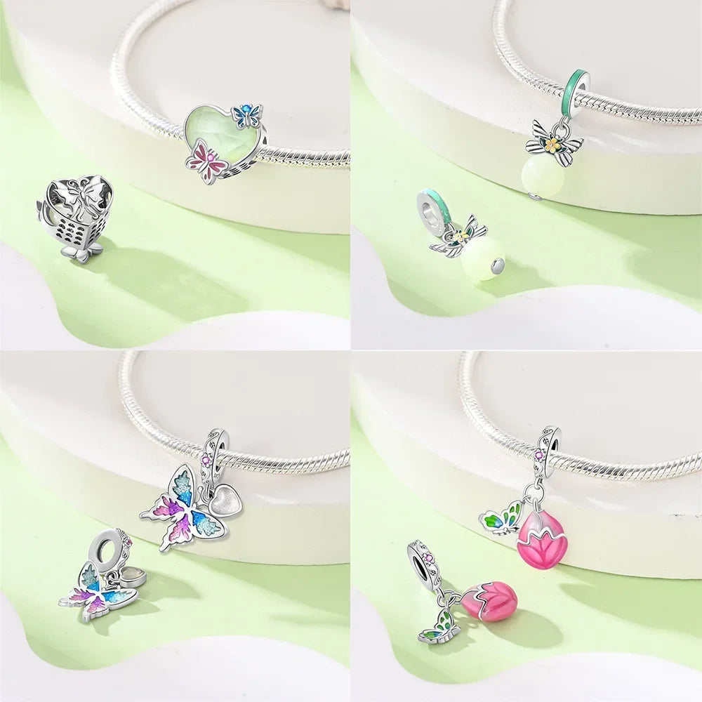 Charms aus 925er-Sterlingsilber, Chamäleon, leuchtende Glühwürmchen-Schmetterlings-Charms, Perlen, passend für 925 Original-Armbänder, feine DIY-Schmuckherstellung