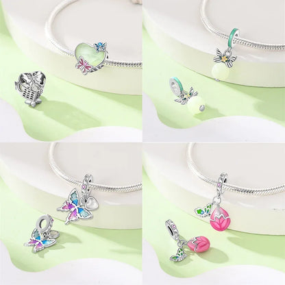 Charms aus 925er-Sterlingsilber, Chamäleon, leuchtende Glühwürmchen-Schmetterlings-Charms, Perlen, passend für 925 Original-Armbänder, feine DIY-Schmuckherstellung