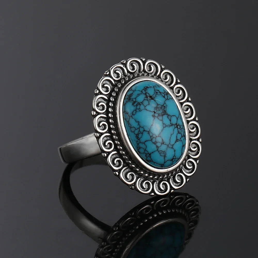 Vintage S925 Silber Ring Natürliche Türkis Ringe Luxus Schmuck Party Jahrestag Geburtstag Geschenk für Frauen Mann