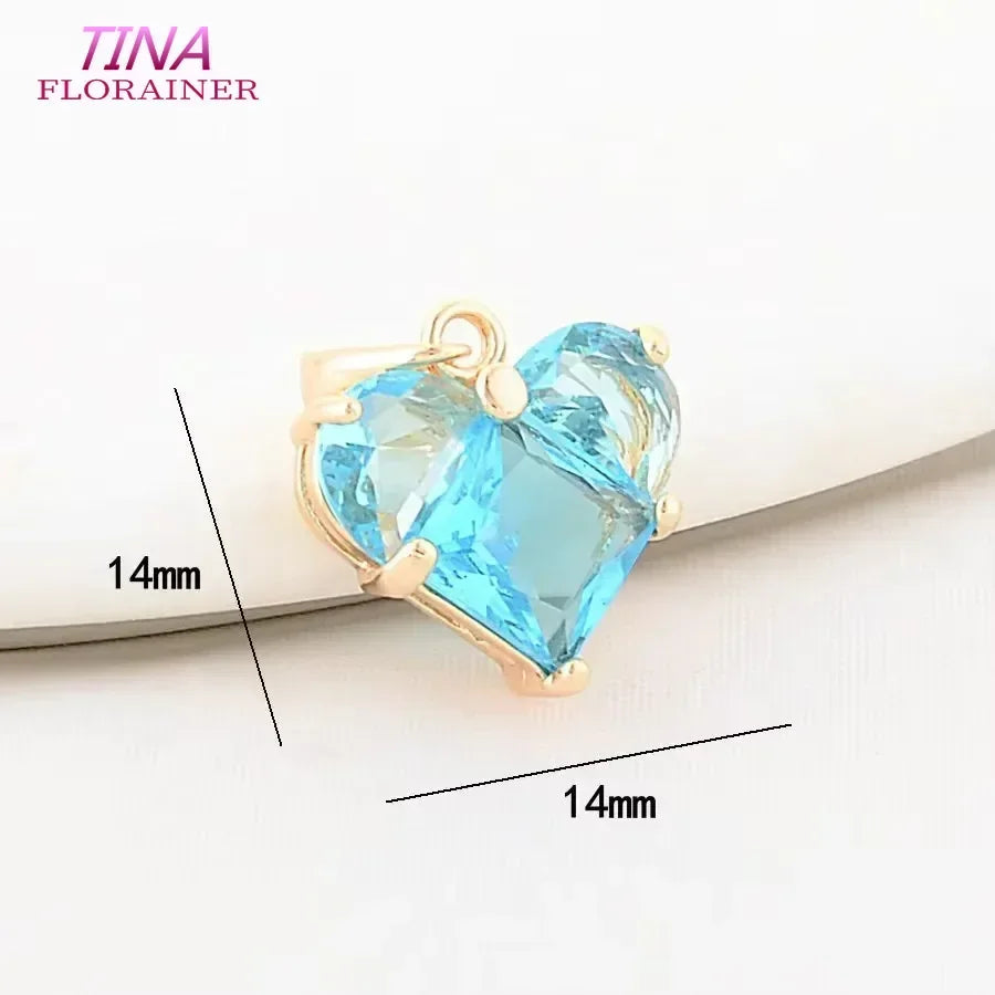 3PCS 14MM 14K Gold Farbe Messing mit Zirkon Herz Halskette Charms Anhänger Ohrringe Schmuck Machen Liefert Zubehör