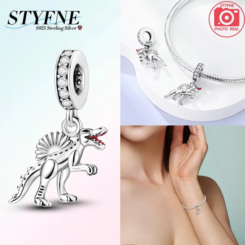 Charms der Drachen-Serie, 925er Silber, Flugsaurier, Tyrannosaurus, Chamäleon-Charm-Anhänger, passend für Original-Armbänder, DIY-Schmuckherstellung