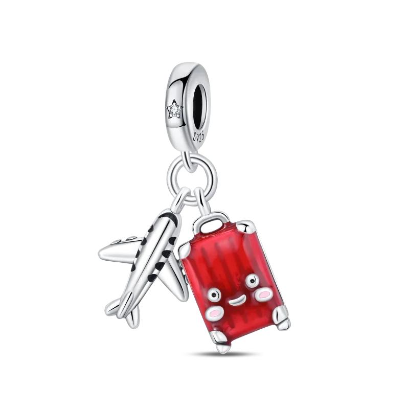 Reisepass-Charms aus 925er-Sterlingsilber, passend für Original-Armbänder, DIY-Flugzeug-Erde-Perlen für die Schmuckherstellung als Geschenk