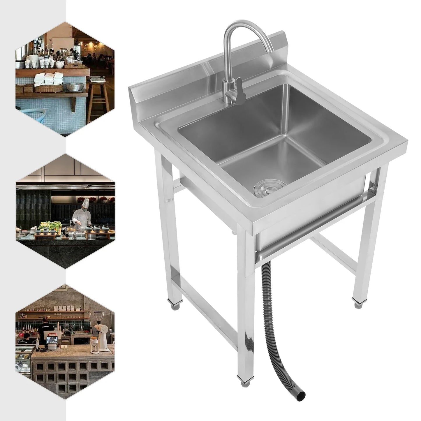 Einzelne Outdoor-Küchenspüle 93x60cm Edelstahl-Küche Camping-Küche Multifunktionales Waschbecken für Garage Garten Bar