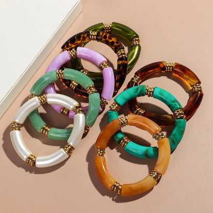 Vintage Chunky Bamboo Elbow Acrylic Bracelets for Women Men Rock Punk Stretch Large Curved Tube Stacking Bangle Couple Jewelry Gifts