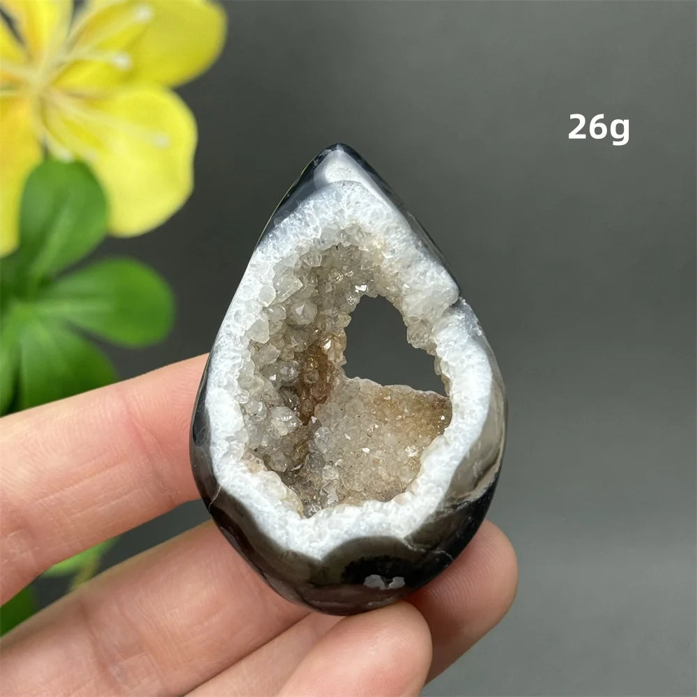 Natürlicher schwarzer Achat, Kristallloch, eiförmiger Kristall, Heilung, spirituelle Meditation, Mineralquarz, Aura, Energie, Heimdekoration