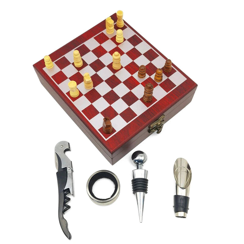 【Peace】Weinöffner-Set mit Schachbrett, 4-teiliges Weinzubehör-Set, geeignet für Unterhaltung, Weinliebhaber und als Geschenke