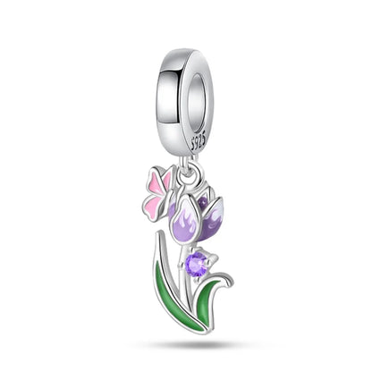 Bunter Schmetterlingsanhänger aus 925er-Sterlingsilber mit Blumen, Perlen, Käfer und Marienkäfer, passend für Armbänder, exquisite Anhänger-Geschenke