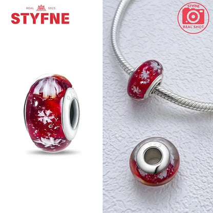 Echtes Sterlingsilber 925, Blumen-Charms, Glas, neue Original-Perle, bunt, Murano, passend für Original-Armbänder, DIY für Frauen, Schmuck, Geschenke