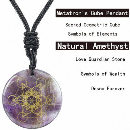 Natürlicher Kristallstein, Metatronwürfel, mehrdimensionale Anhänger, Mythologie, Engel, geheimnisvolle göttliche Symbole, Reiki-Energie-Halsketten