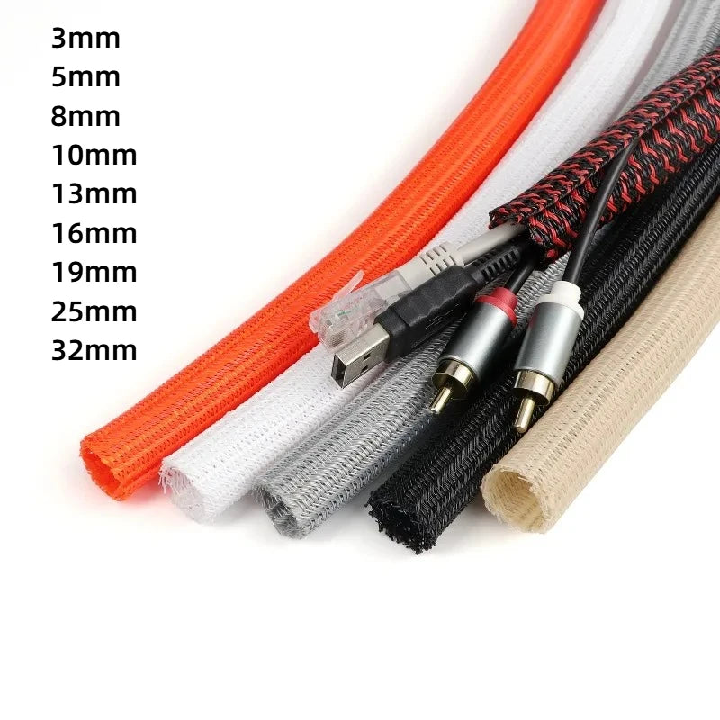 8 m lange, selbstschließende Kabelhülse, 3 mm ~ 32 mm, geflochtene PET-Hülle, verschleißfest, isoliert, hoher Schutzgrad, Kabel-Organizer