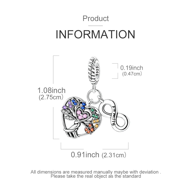 Original 925 Sterling Silber Perlen-Charm mit Buntem Zirkon, Unendlichkeits-Anhänger im Familienstammbaum-Design, Passend für Original-Armbänder, DIY-Geschenk für Frauen