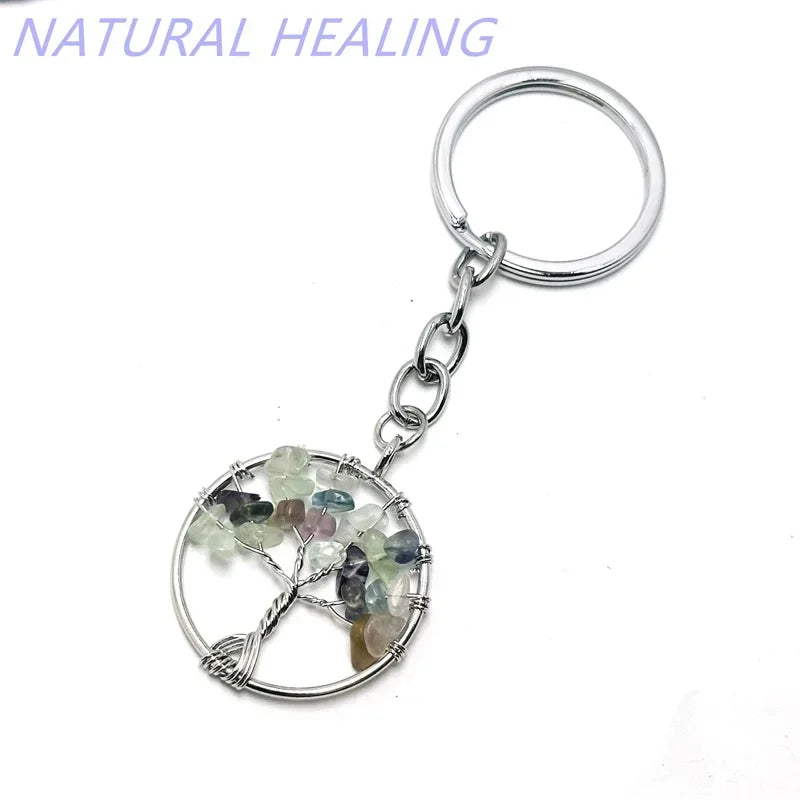 10 stücke Frauen natürlichen Chip Quarz Stein Perle 30mm Herz runden Baum des Lebens Schlüssel anhänger Lanyard Großhandel Schlüssel ringe