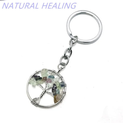 10 stücke Frauen natürlichen Chip Quarz Stein Perle 30mm Herz runden Baum des Lebens Schlüssel anhänger Lanyard Großhandel Schlüssel ringe