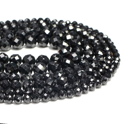 Feiner 100 % Naturstein, facettierter schwarzer Turmalin, runde Edelstein-Abstandsperlen für Schmuckherstellung, DIY-Armband, Halskette, 6/8/10 mm