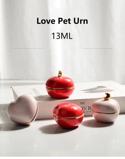 Love Pet Urn, Ceramic, Cat, Dog, Memorial Casket, Funeral Supplies, 13 ml Capacity, Red, Pink, Sealed, Multi-Purpose