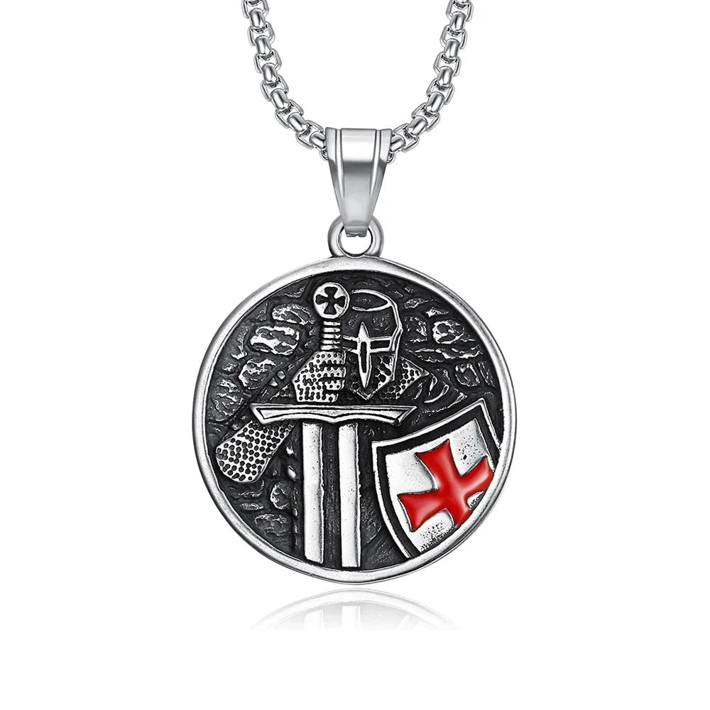 Vintage Rüstung Schild Ritter Templer Kreuz Anhänger Halskette Für Männer Edelstahl Mode Punk Amulett Schmuck Geschenk Dropshipping
