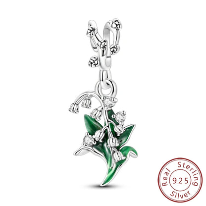 Charms-Perlen der Blumenserie, Original-Anhänger aus 925er-Sterlingsilber, Lotus-Tulpe, Rose, Nelke, passend für Armbänder, Damenschmuck, DIY-Geschenk