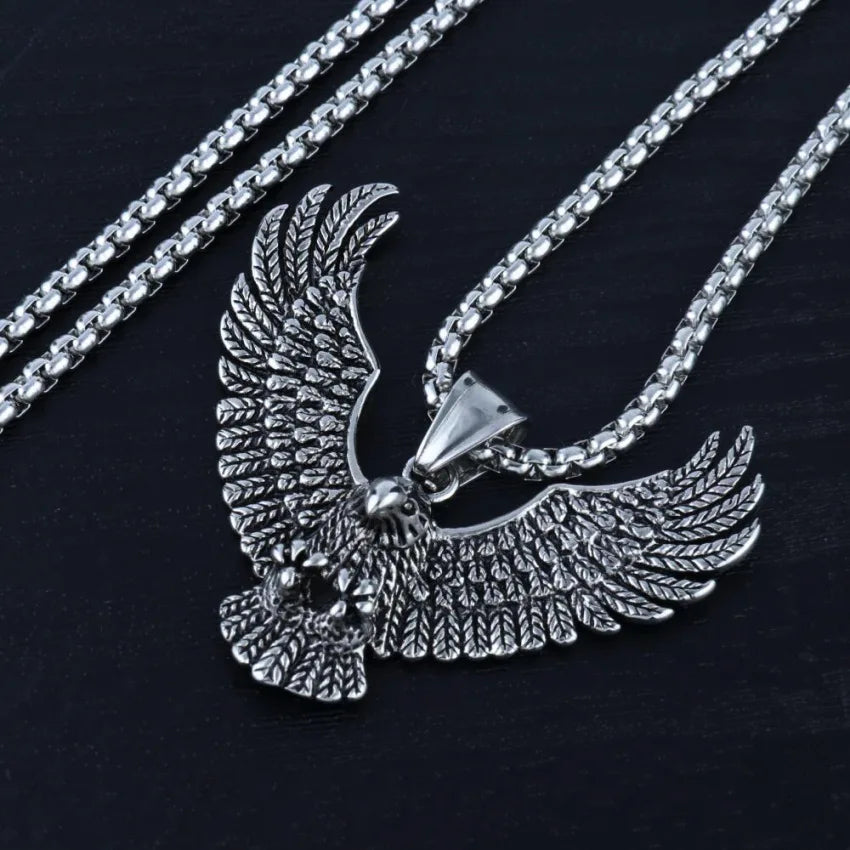 Flying Eagle Pendant Necklace Hip Hop Punk Stainless Steel Chain Men's Jewelry Vintage Rapper Rock Accessory Gift 2025, New