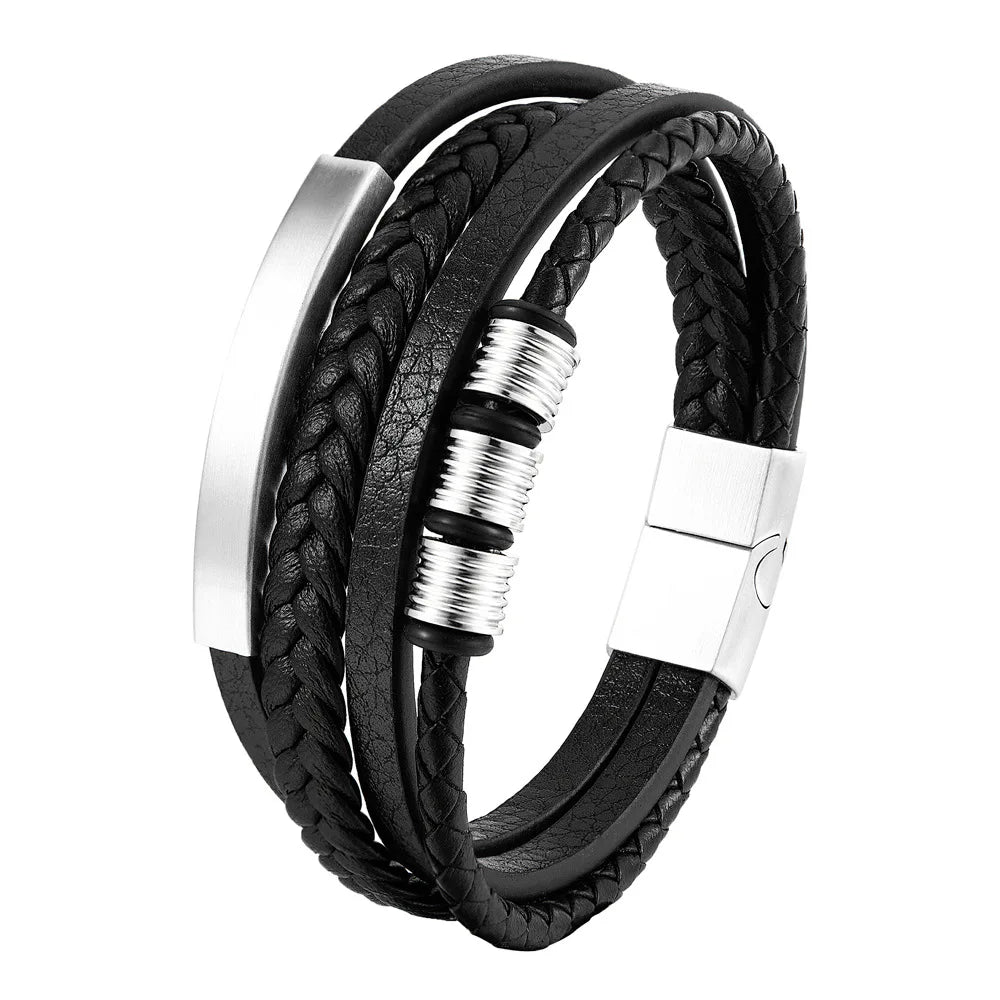 Charm Braid Rope Bracelet For Men Stainless Steel Magnetic Buckle Genuine Leather Bracelets &amp; Bangles Male Female Jewelry