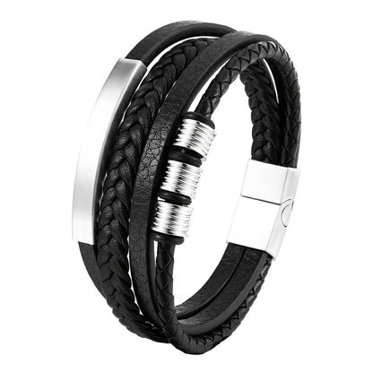 Charm Braid Rope Bracelet For Men Stainless Steel Magnetic Buckle Genuine Leather Bracelets &amp; Bangles Male Female Jewelry