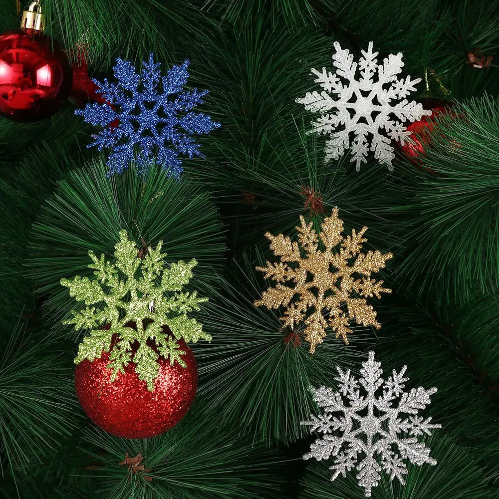 12pcs 7.5cm Gold Powder Snowflakes for Christmas, Charming White Christmas Tree Decor, Christmas Celebration Holiday Christmas Ornaments, Home Decor