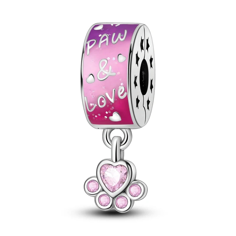 Silber-Charm, 925er-Sterlingsilber, Clip-Charms, Sicherheitsketten-Charm, CZ-Pavé, runde Clip-Perlen, passend für Original-Armbänder, Schmuckherstellung