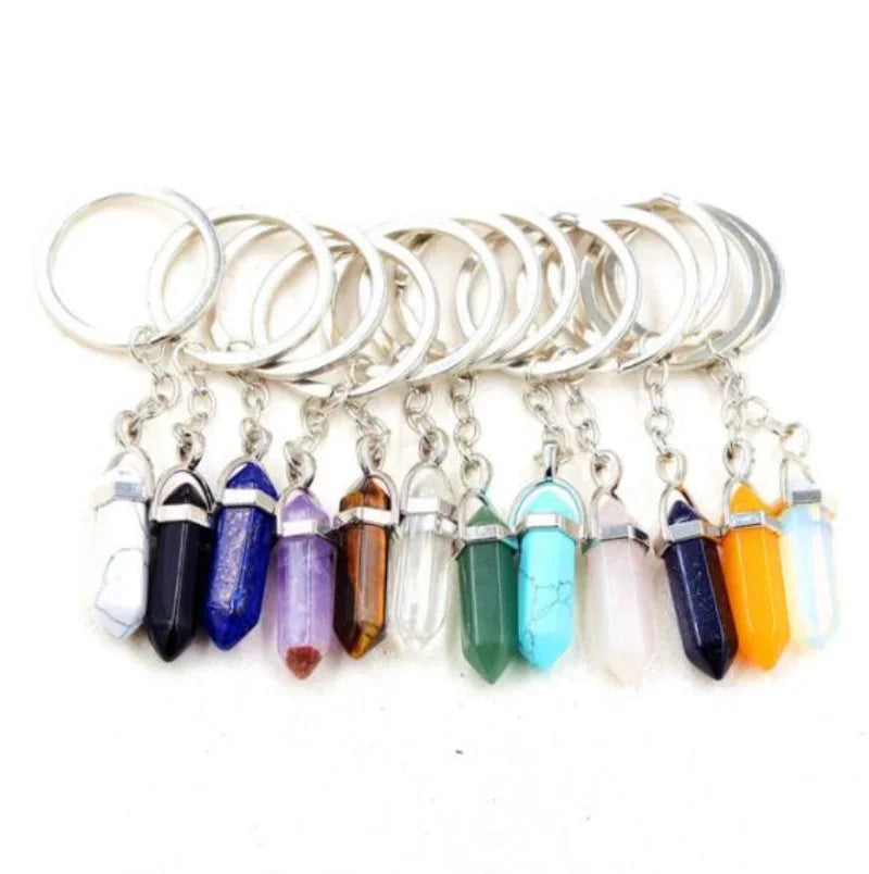 20 stücke Natürliche Stein Kristall Quarz Schlüsselbund Frauen Männer Handtasche Hangle Auto Schlüssel Halter Raw Mineral Stein Schlüsselring Schmuck