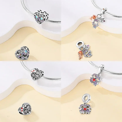 Sterling Silber S925 Schwestern auf der Schaukel Charms Herz Bead Fit Original Armband Armreif DIY Feines Geschenk Schmuck für Frauen