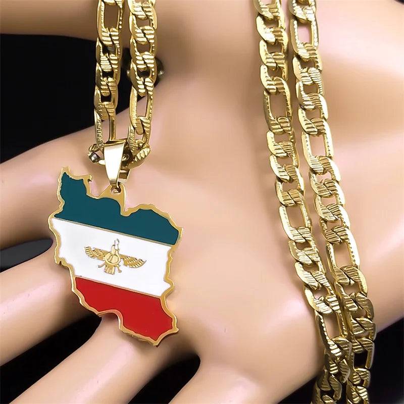 Iran Karte National flagge Anhänger iranische Halskette für Frauen Männer Edelstahl Gold Farbe Hip Hop Halsketten Schmuck Geschenk n3459s05