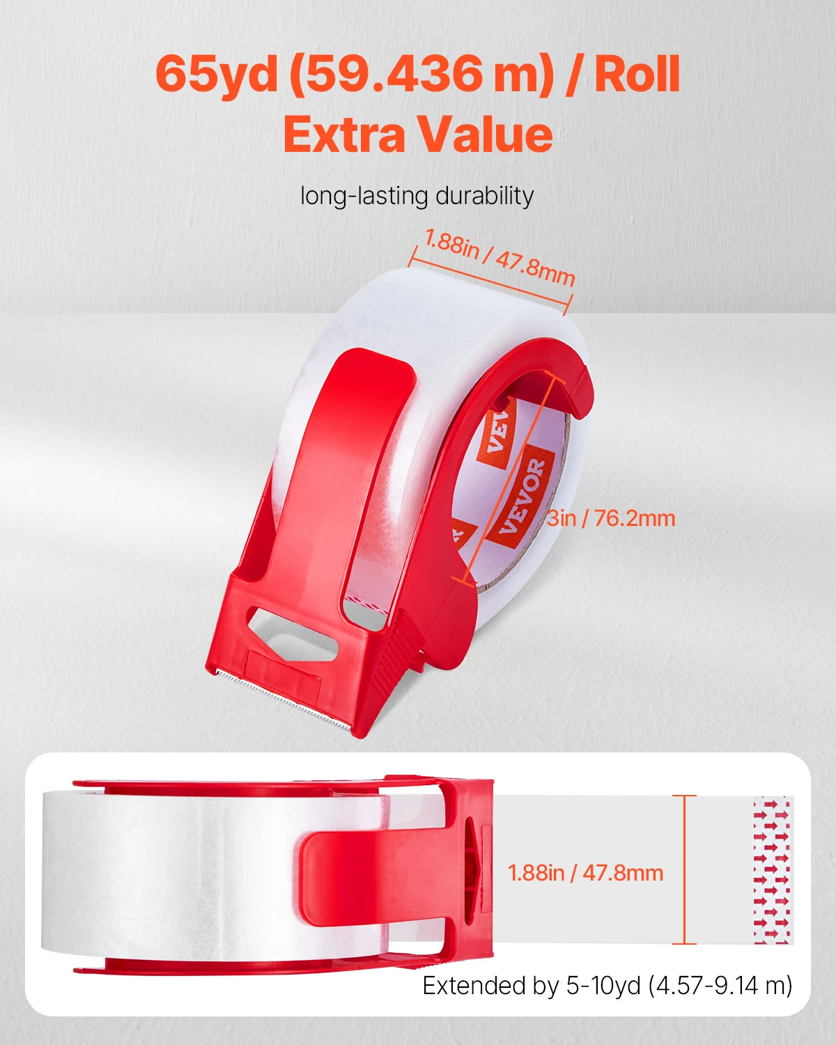 VEVOR Transparentes Packband, 76,2 mm Kern, 6er-Set 47,8 mm x 59,436 m Paketklebeband mit Spender, 0,068 mm Hochleistungs-Klebeband Ideal für Umzüge, Lagerung und Verpackung, Versand und Postversand