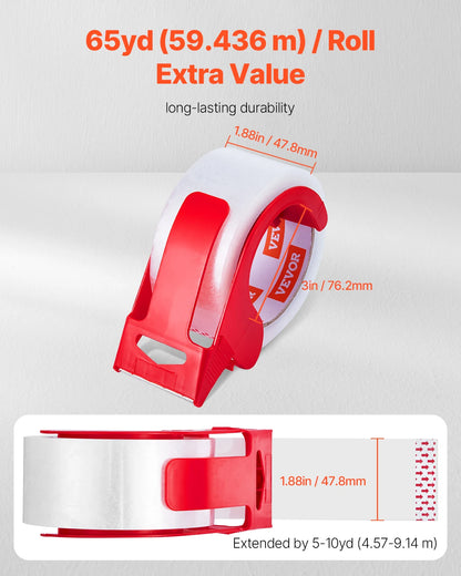 VEVOR Transparentes Packband, 76,2 mm Kern, 6er-Set 47,8 mm x 59,436 m Paketklebeband mit Spender, 0,068 mm Hochleistungs-Klebeband Ideal für Umzüge, Lagerung und Verpackung, Versand und Postversand