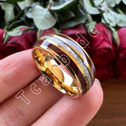 Dropshipping 8MM Männer Frauen Schöne Hochzeit Band Wolfram Rot Opal Ring mit Helle Meteorit Inlay Gewölbt Poliert Komfort Fit