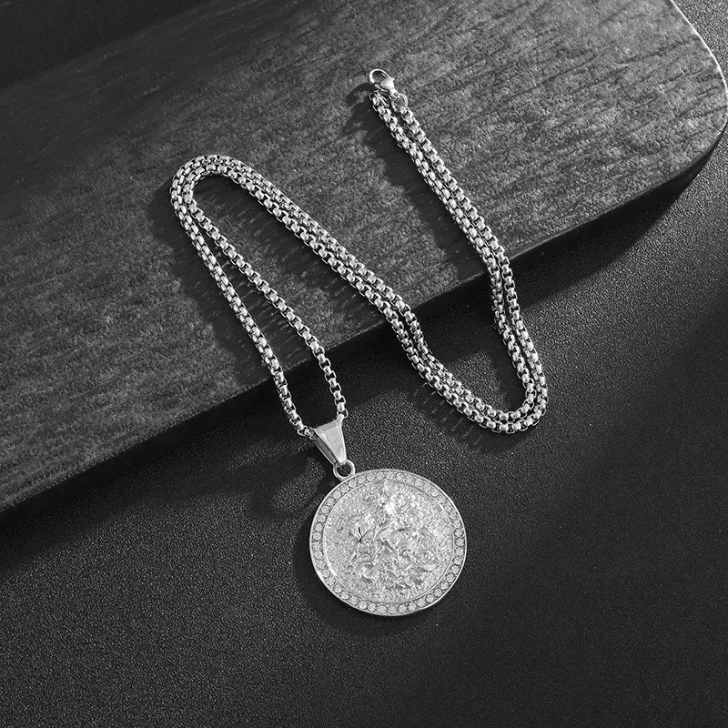 Saint George Dragon Slayer Knight Anhänger Titan Stahl Männer Frauen personalisierte Hip Hop Halskette Schmuck