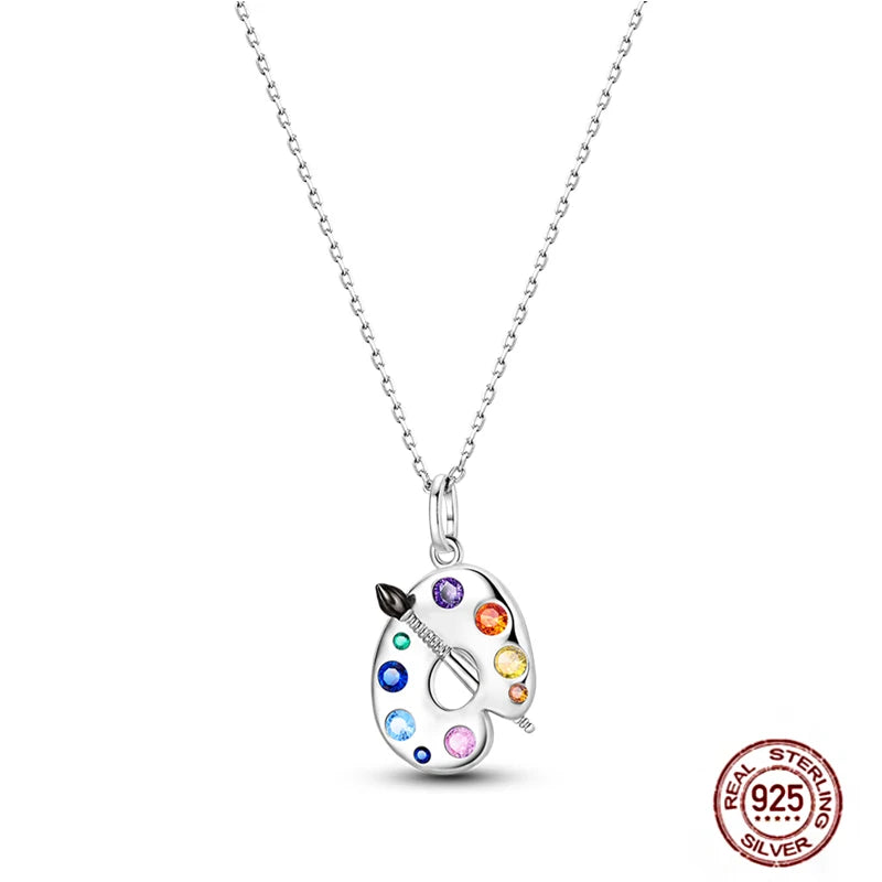 925 Sterling Silber blau Teufel Augen Palme Original Halskette Einhorn überlappen runde funkelnde Anhänger für Frauen Luxus Schmuck Geschenk