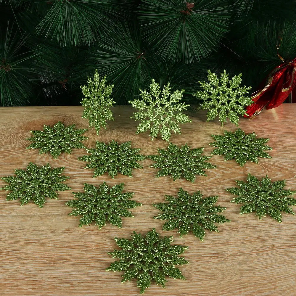 12pcs 7.5cm Gold Powder Snowflakes for Christmas, Charming White Christmas Tree Decor, Christmas Celebration Holiday Christmas Ornaments, Home Decor