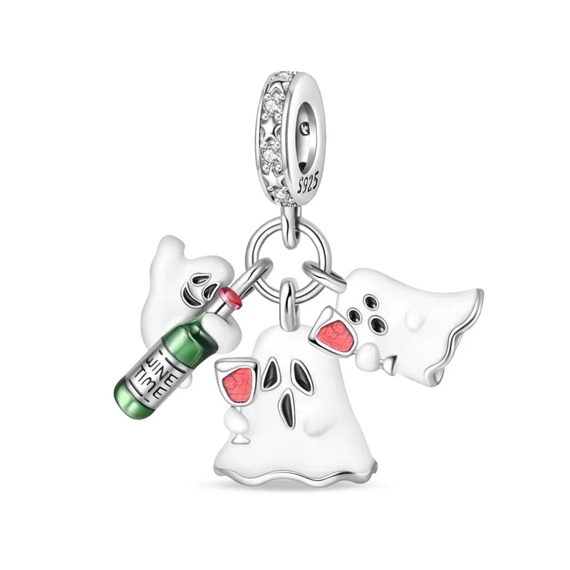 Heißer Verkauf 925er Sterlingsilber Kürbiskopfperlen & fliegende Hexe baumelnder Charm passend für Armband Halloween Anhänger Zubehör Geschenke