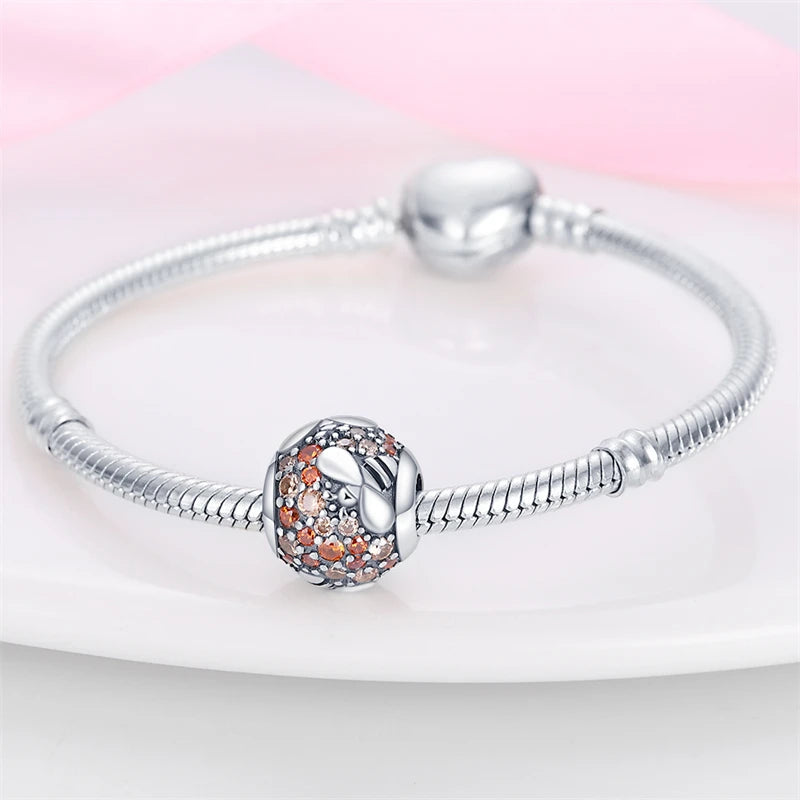 Charms-Anhänger aus 925er-Sterlingsilber mit Bienenperlen und Zirkonia, passend für DIY-Armband-Halskette, Geschenk für Sie, Colgante Plata