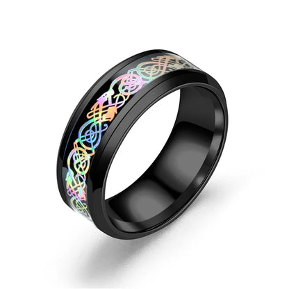 20 Farben Herrenschmuck Rot Blau Schwarz Drache Inlay Comfort Fit Edelstahlringe für Hochzeit Breite 8 mm