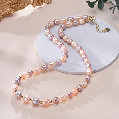 HENGSHENG 6–7 mm Reisform, Süßwasser, Weiß, Rosa, Lila, gemischte Farben, Perlenkette, 925er Sterlingsilber, Schmuck für Frauen und Mädchen