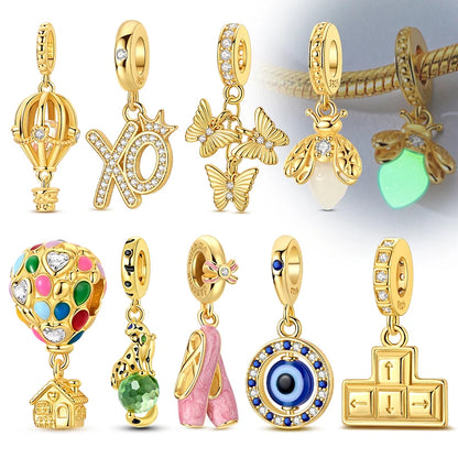 Original-Charm-Perlen aus 925er-Sterlingsilber, leuchtender, leuchtender Glühwürmchen-Schmetterlings-Anhänger für Armband-Charm-Schmuck